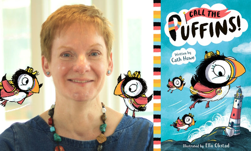 Call the Puffins by Cath Howe. Book cover and author photo.