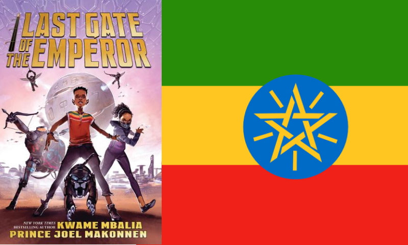 Last Gate of the Emperor book cover and Ethiopian flag.