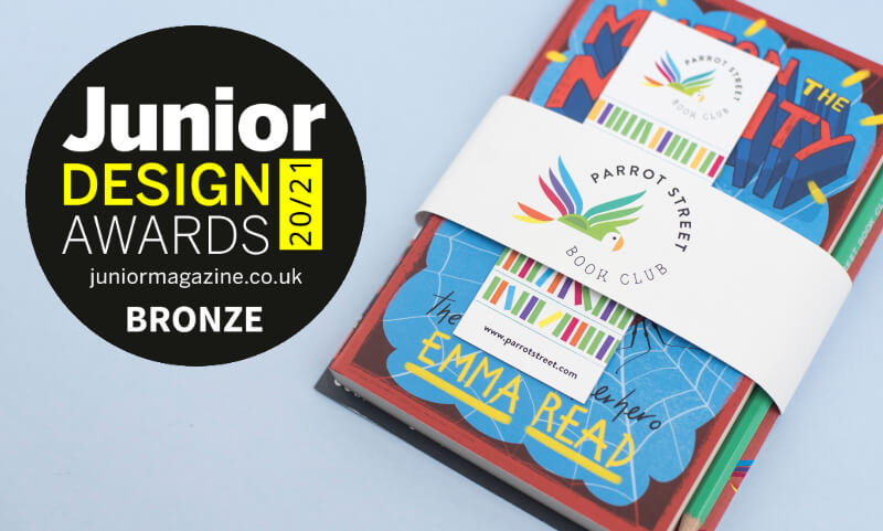 A Parrot Street Book Club pack with the Junior Design Awards winners badge