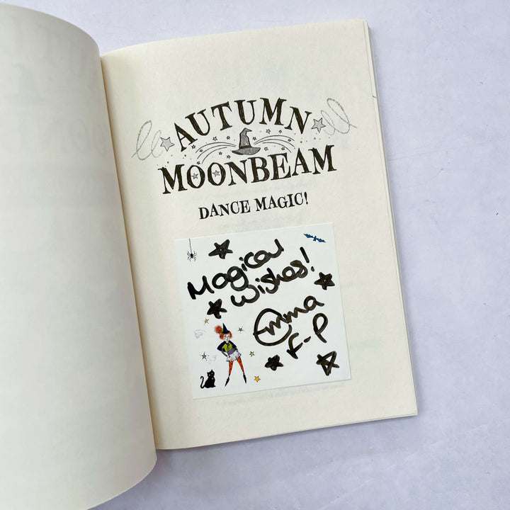 Bookplate signed by Emma Finlayson-Palmer (author) inside an open copy of Autumn Moonbeam