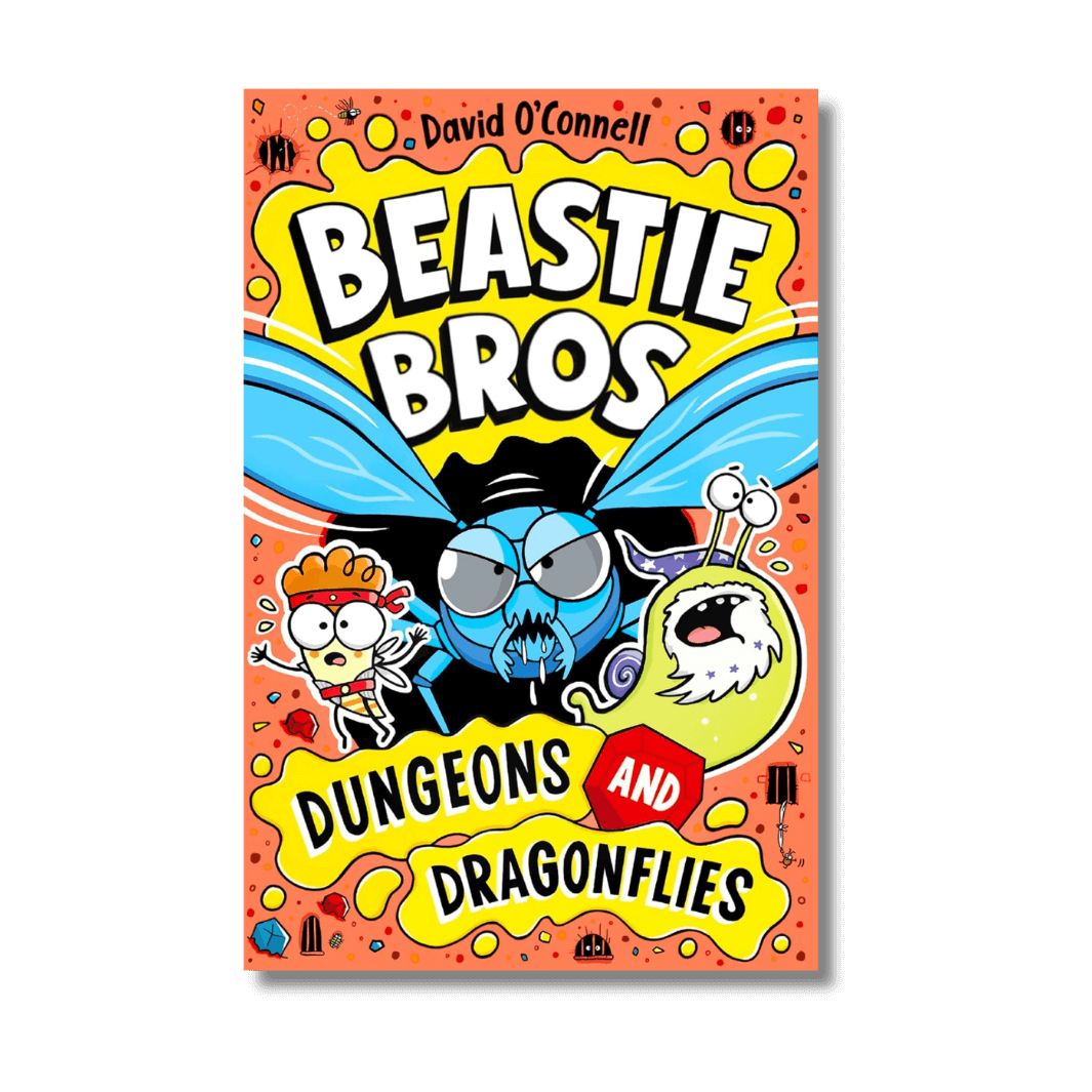 Book cover of 'Beastie Bros: Dungeons and Dragonflies' by David O'Connell with cartoon characters on a colourful background.