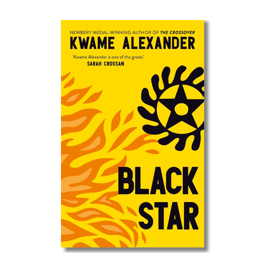 Book cover of 'Black Star' by Kwame Alexander with a yellow and orange design.