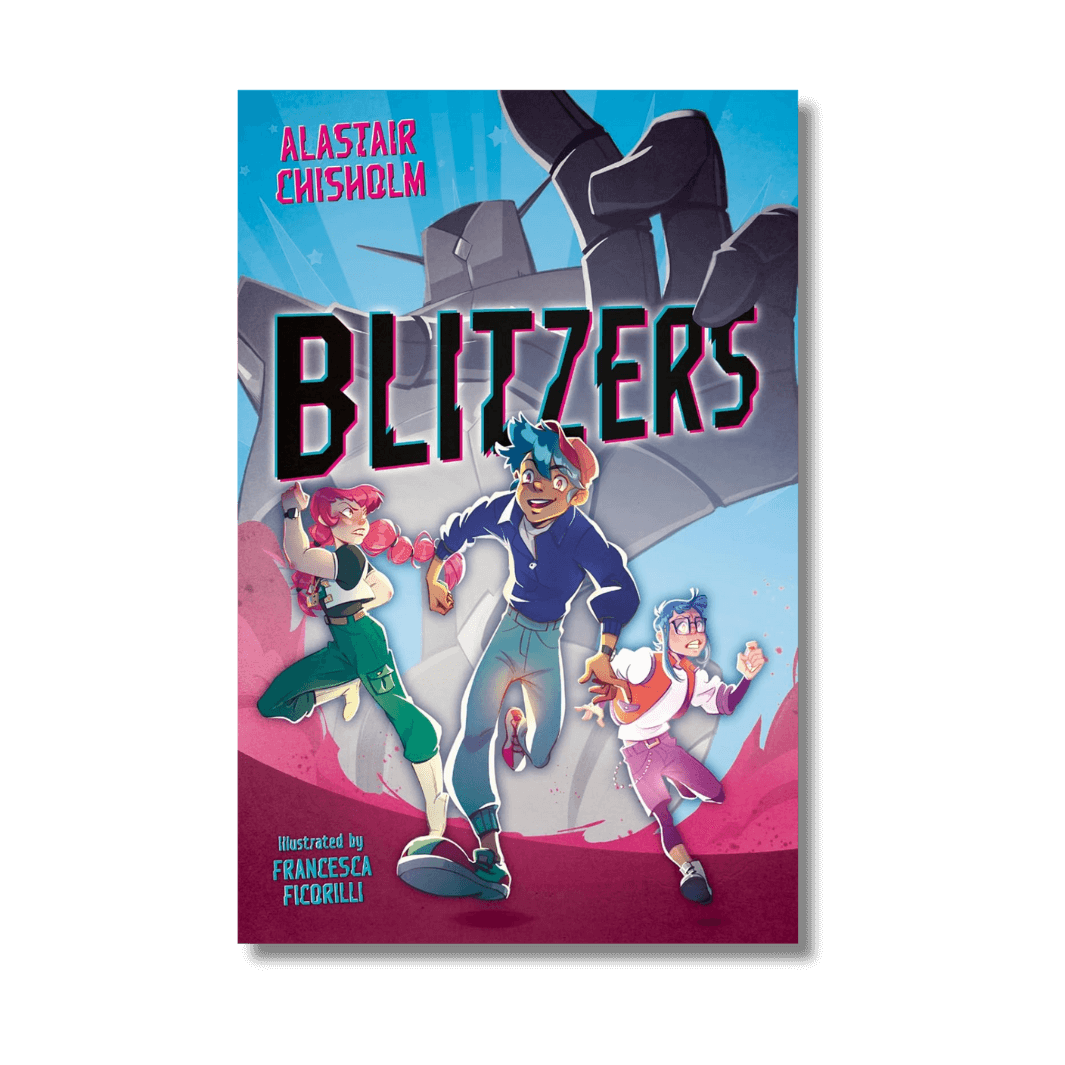 Book cover of 'Blitzers' by Alastair Chisholm with characters and title on a colourful background