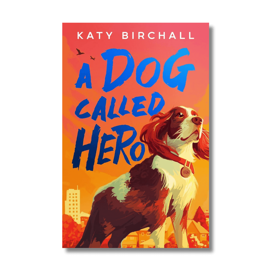 Book cover of 'A Dog Called Hero' by Katy Birchall with a dog illustration on a colorful background.