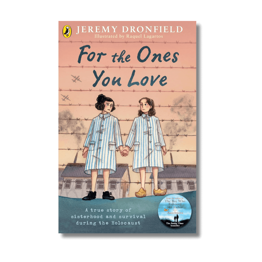 Book cover of 'For the Ones You Love' by Jeremy Dronfield with two illustrated figures holding hands in front of a barbed wire fence.