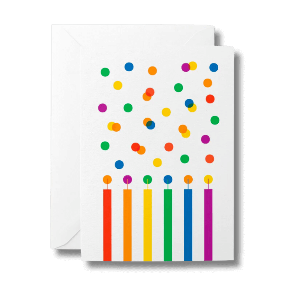 Greeting card with colourful illustration of birthday candles