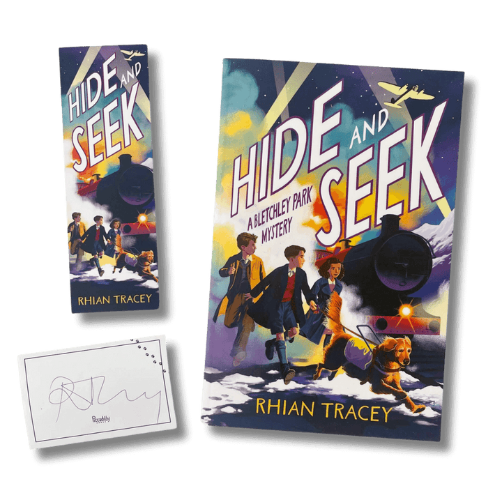 Hide and Seek: A Bletchley Park Mystery by Rhian Tracey with accompanying signed bookplate and bookmark