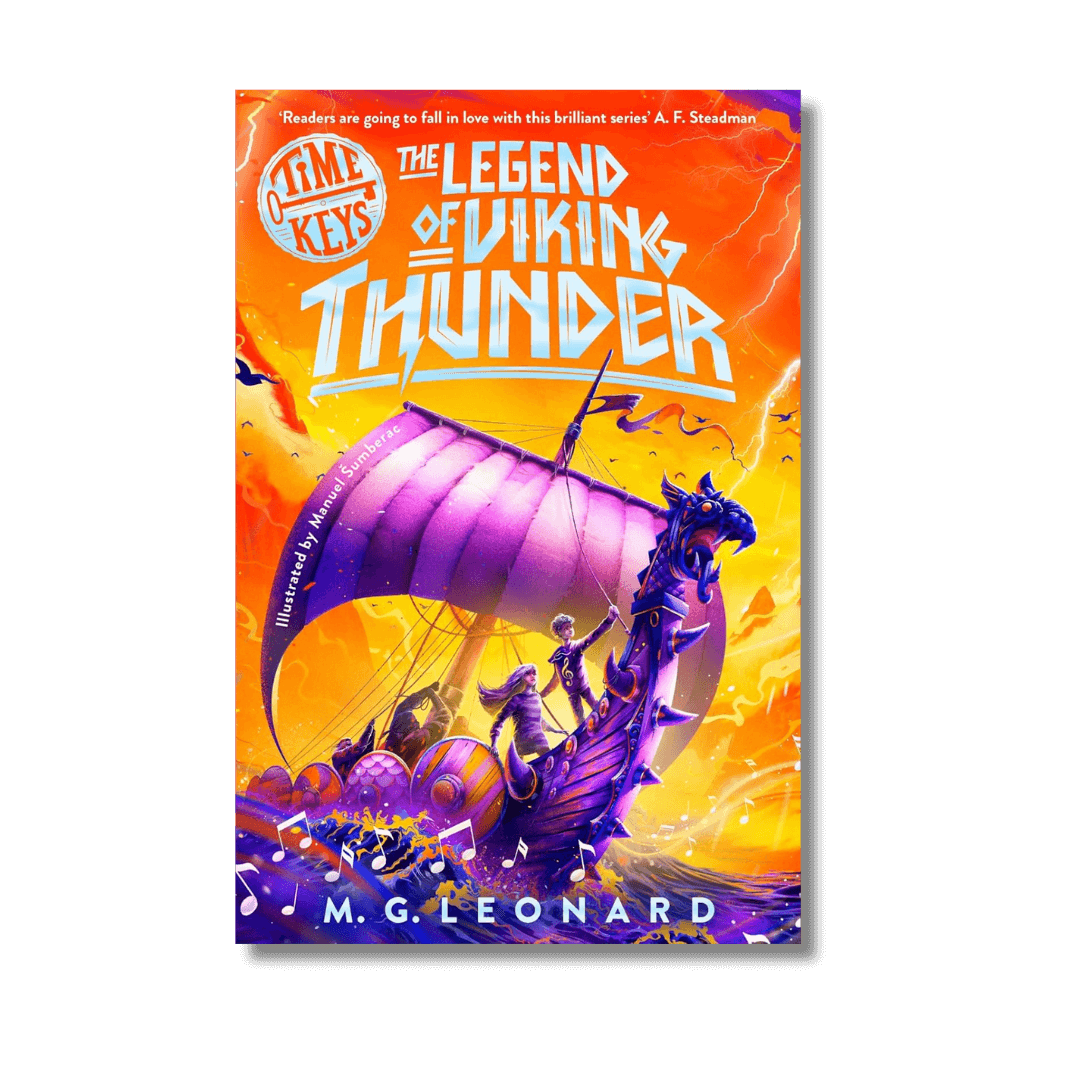 Book cover of 'The Legend of Viking Thunder' with a purple dragon ship on an orange background