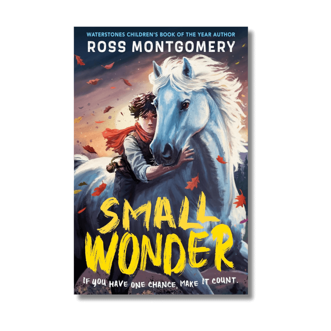 Book cover of 'Small Wonder' by Ross Montgomery featuring a person and horse.