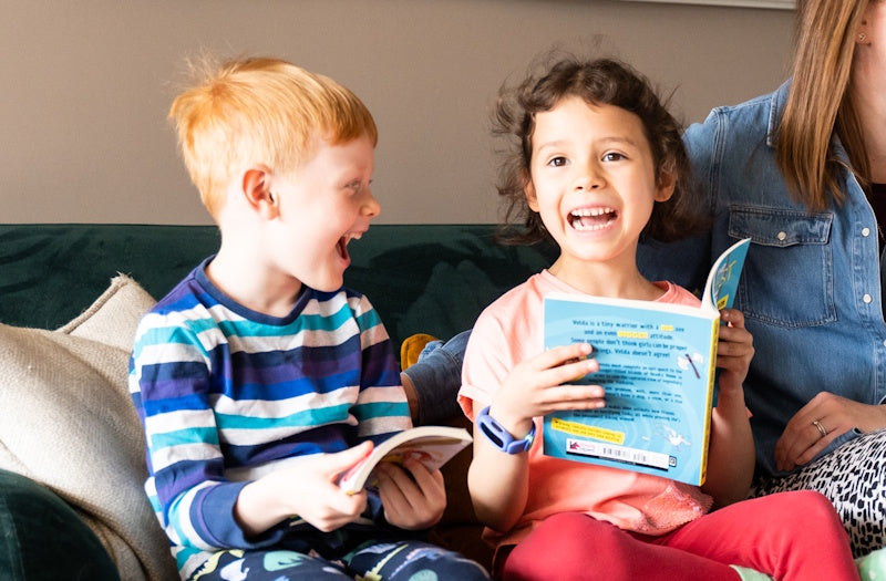 Children reading funny books