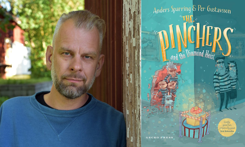 The Pinchers and the Diamond Heist by Anders Sparring. Book cover and author photo.