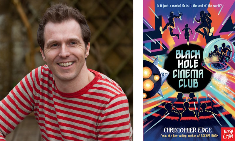 Black Hole Cinema Club by Christopher Edge. Book cover and author photo.