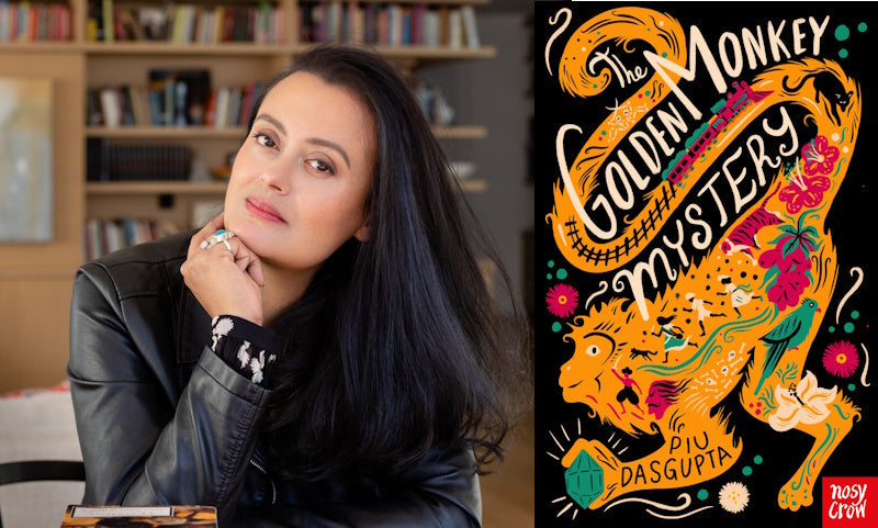 The Golden Monkey Mystery by Piu DasGupta. Book cover and author photo.