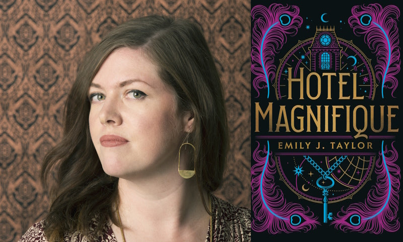 Hotel Magnifique by Emily J. Taylor. Book cover and author photo.