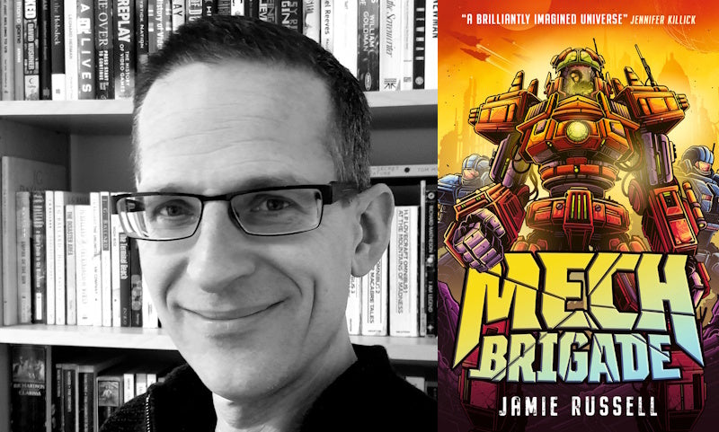 Mech Brigade by Jamie Russell. Book cover and author photo.