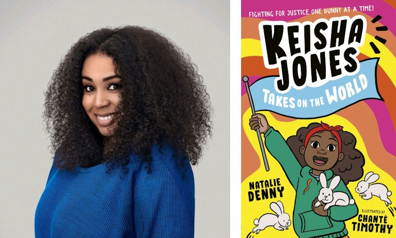Keisha Jones Takes on the World by Natalie Denny. Book cover and author photo.