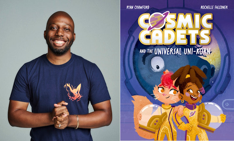Cosmic Cadets and the Universal Uni-korn by Ryan Crawford. Book cover and author photo.