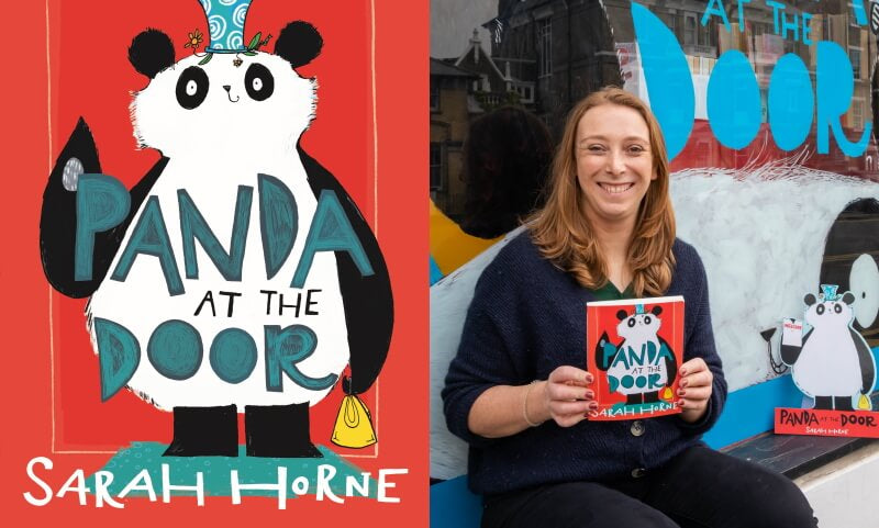 Panda at the Door by Sarah Horne. Book cover and author photograph.