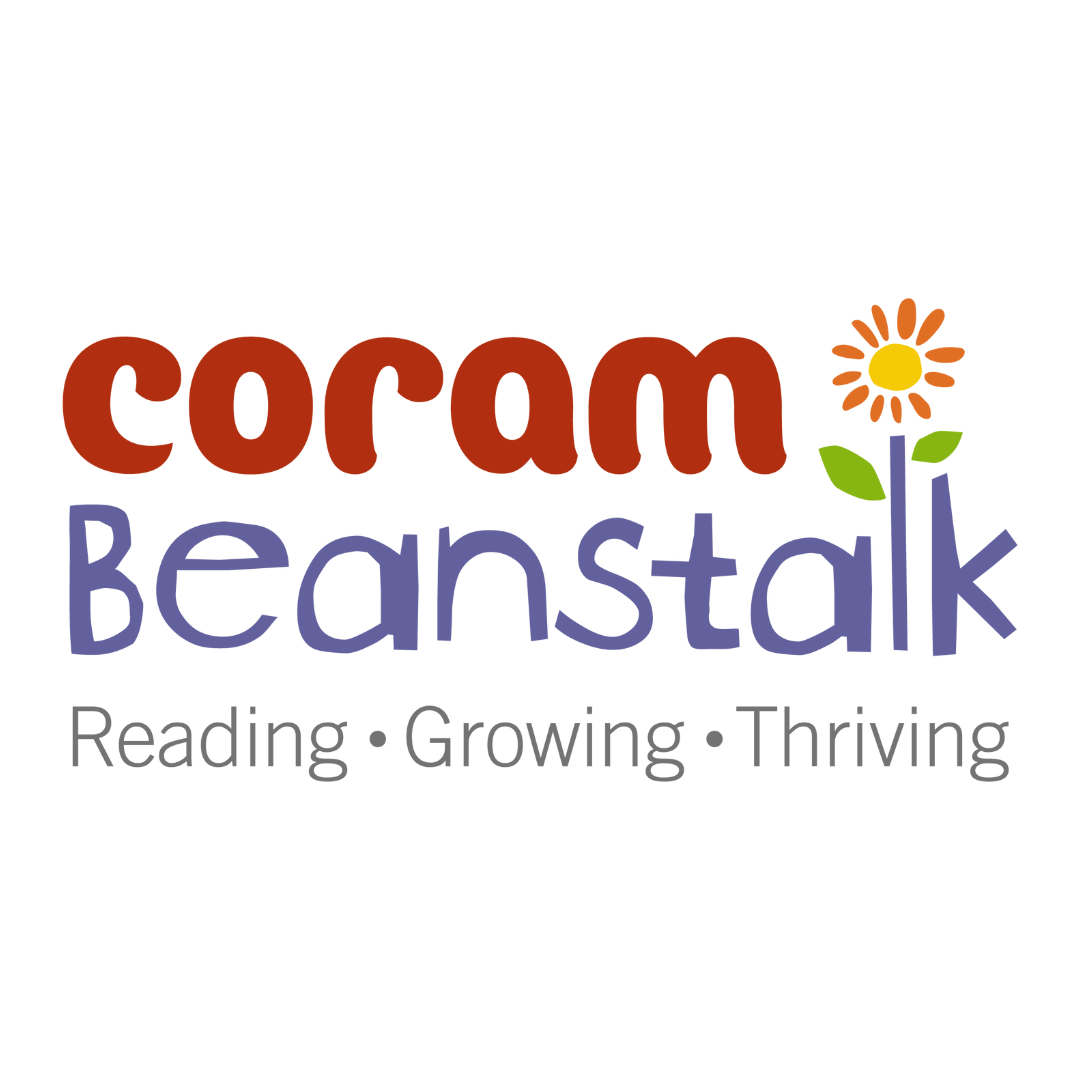 Coram Beanstalk logo with the text: reading - growing - thriving