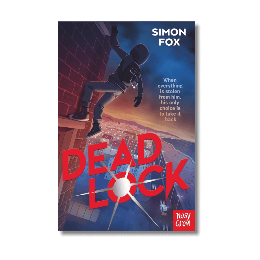 Book cover of 'Dead Lock' by Simon Fox with a silhouette climbing a wall.