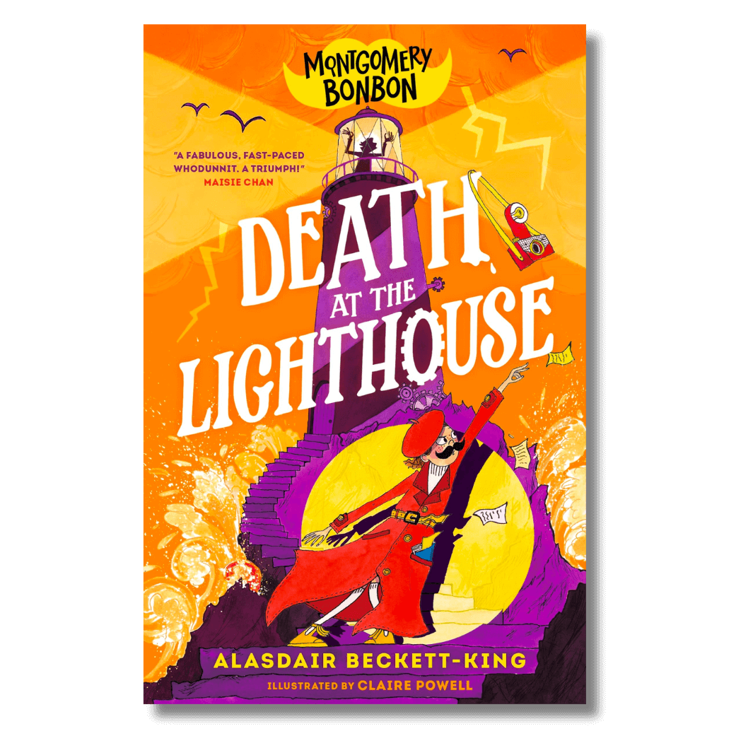Cover of Death at the Lighthouse by Alasdair Beckett-King, second in the Montgomery Bonbon series