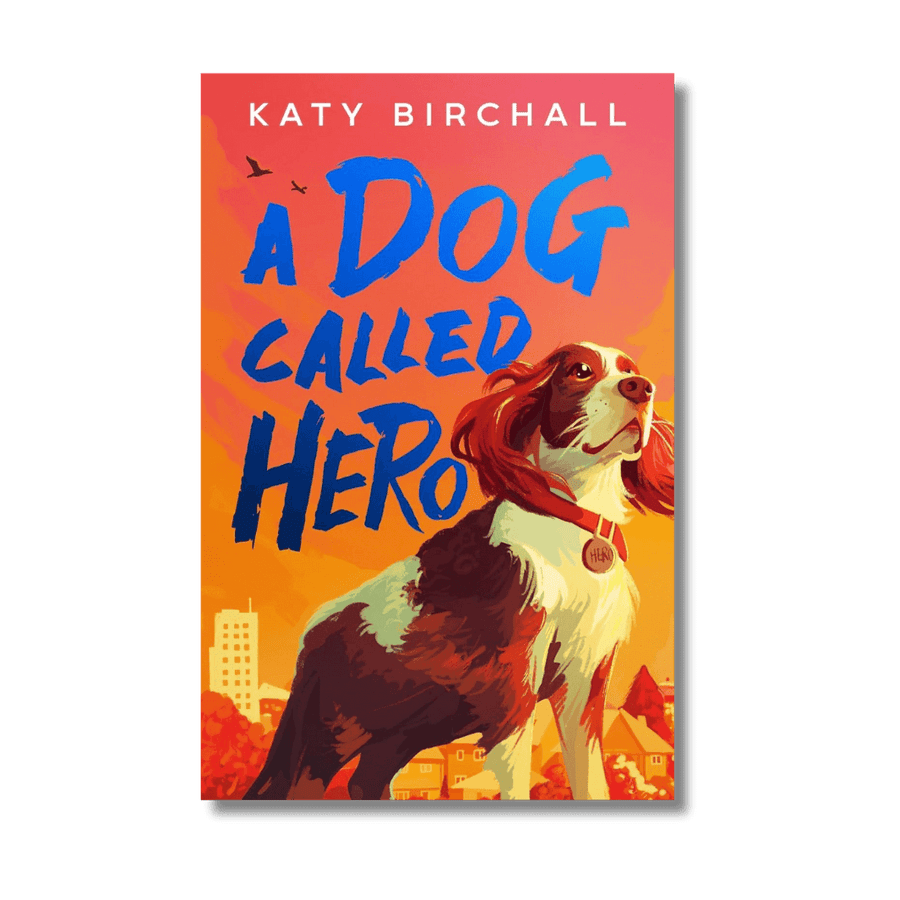 Book cover of 'A Dog Called Hero' by Katy Birchall with a dog illustration on a colorful background.
