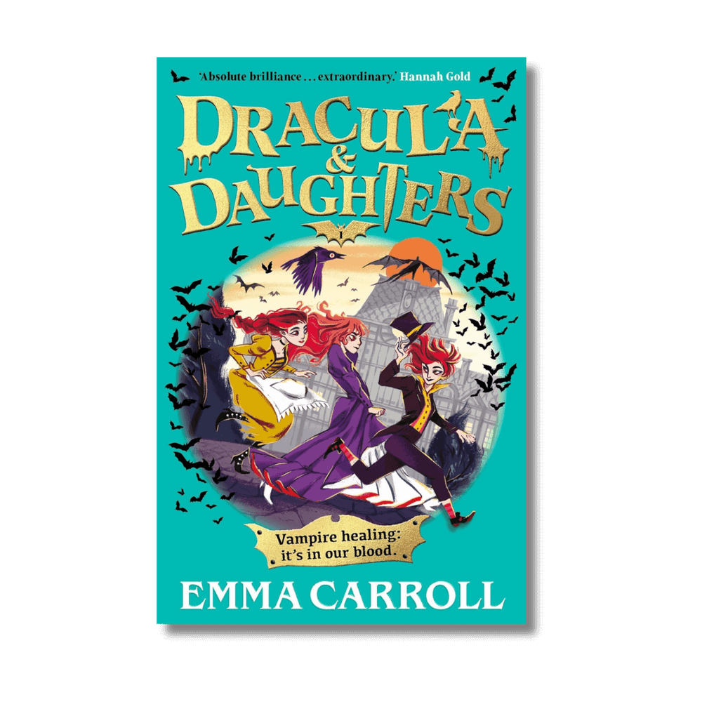 Book cover of 'Dracula & Daughters' by Emma Carroll with colorful illustration and text.