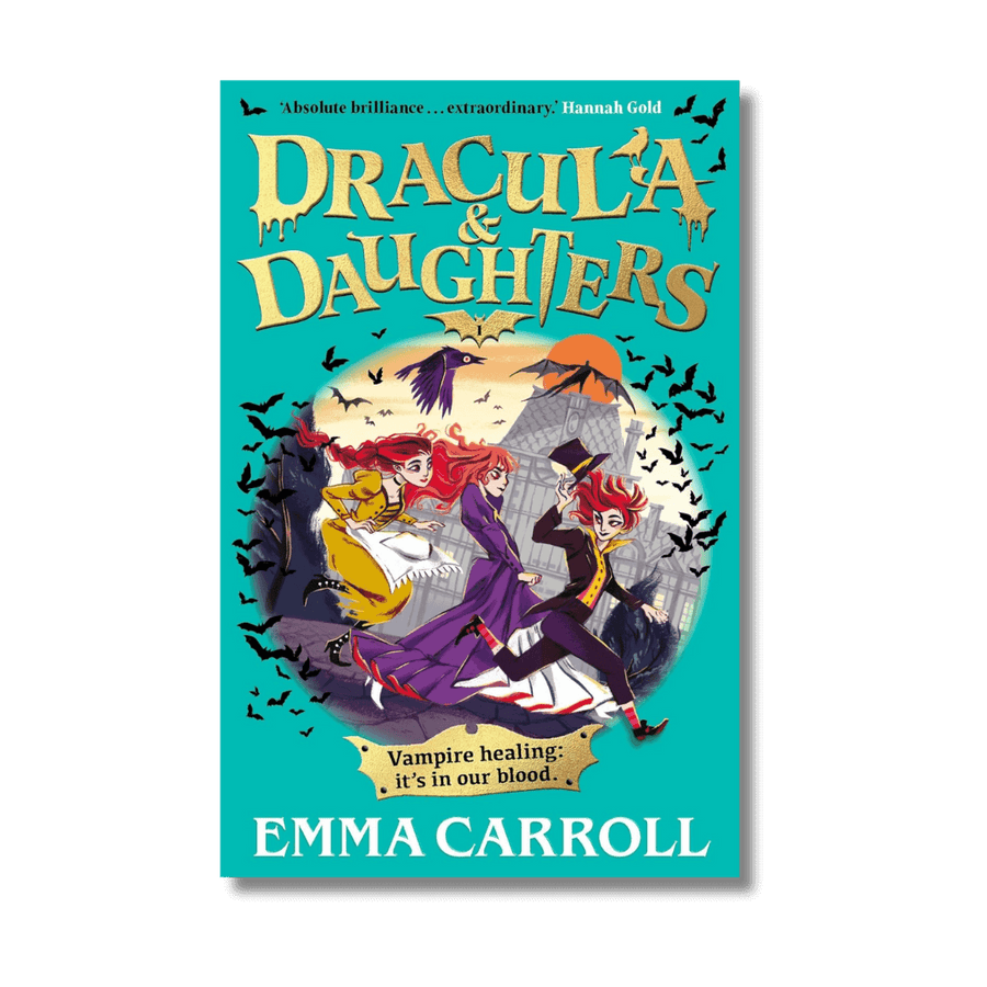 Book cover of 'Dracula & Daughters' by Emma Carroll with colorful illustration and text.