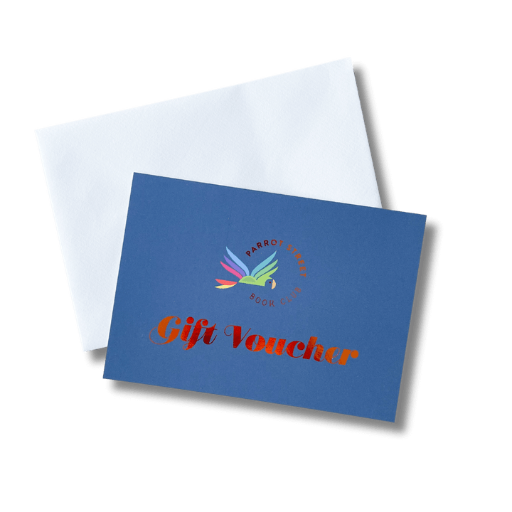 Foil embossed Parrot Street Book Club voucher with envelope