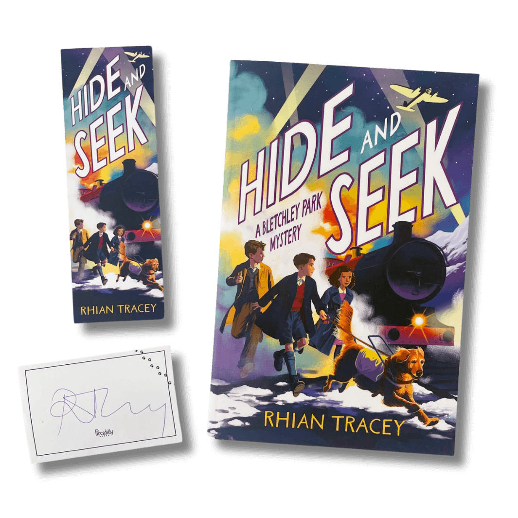 Hide and Seek: A Bletchley Park Mystery by Rhian Tracey with accompanying signed bookplate and bookmark
