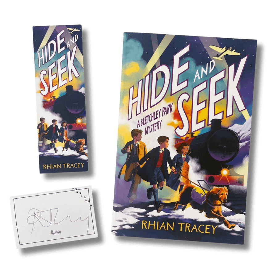 Hide and Seek: A Bletchley Park Mystery by Rhian Tracey with accompanying signed bookplate and bookmark