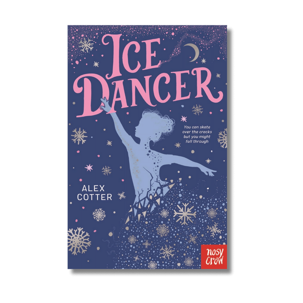 Book cover of 'Ice Dancer' by Alex Cotter with a silhouette of a dancer and snowflakes on a blue background.