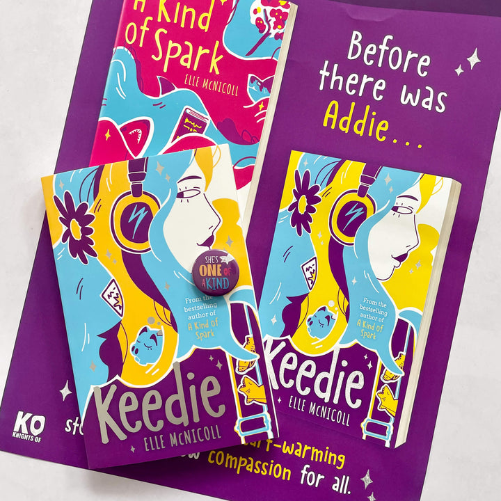 Keedie by Elle McNicoll with accompanying pin badge and poster