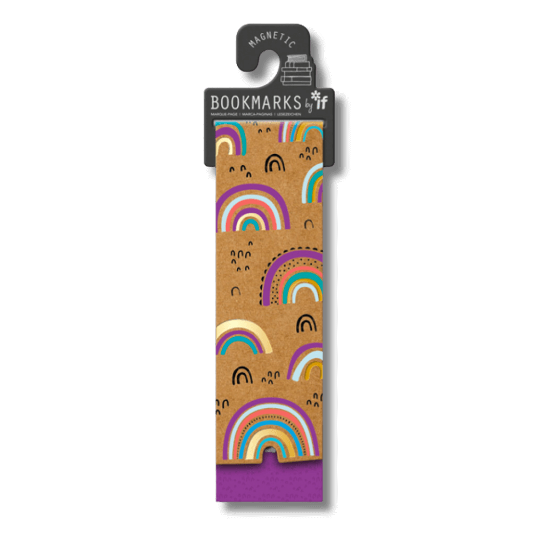 Folded kraft bookmark with a colourful rainbow design