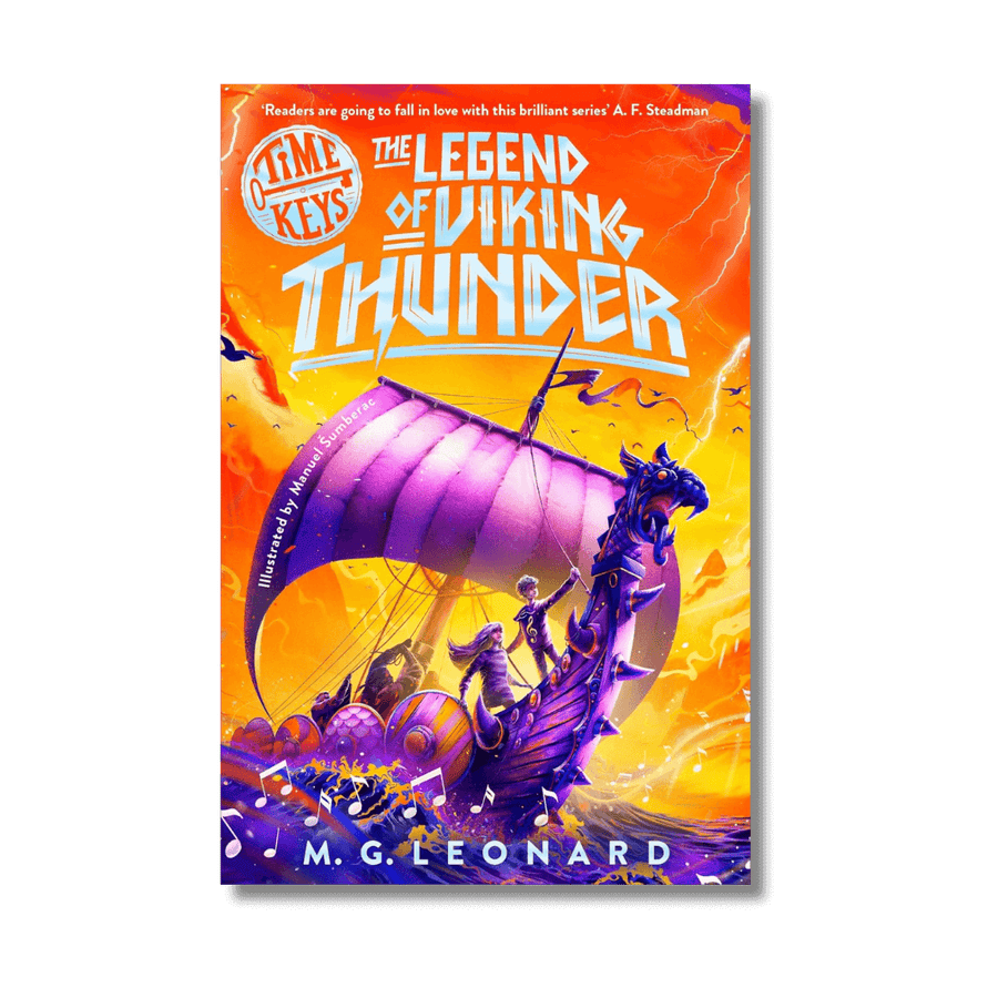Book cover of 'The Legend of Viking Thunder' with a purple dragon ship on an orange background