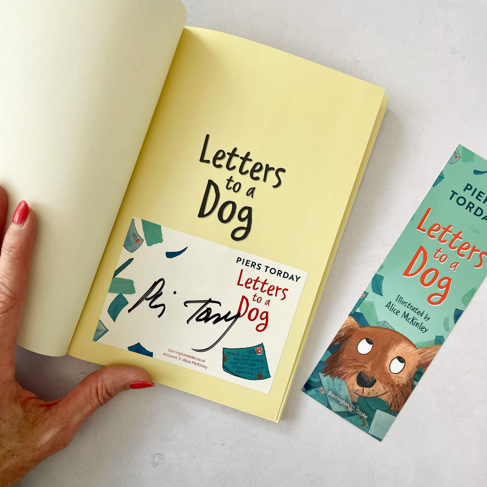 Interior of Letters to a Dog with bookplate signed by author Piers Torday