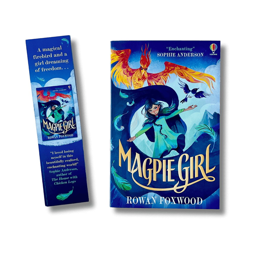 Cover of Magpie Girl by Rowan Foxwood with accompanying bookmark