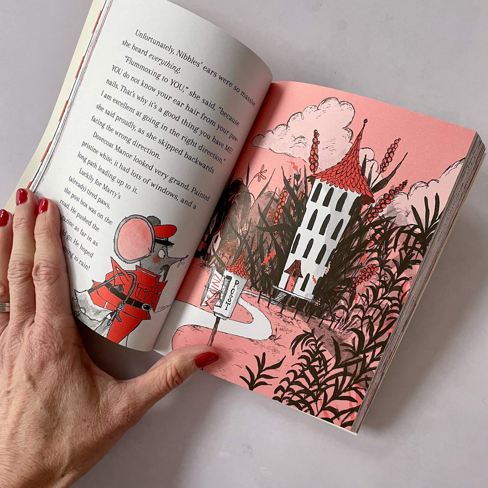Internal view of Marty Moose: First Class Mischief showing two-colour illustrations