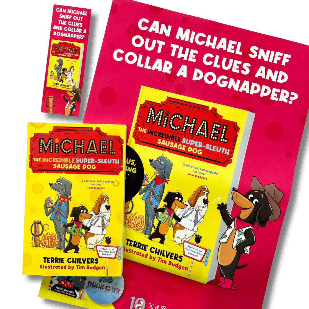 Michael the Incredible Super-Sleuth Sausage Dog by Terrie Chilvers with bookmark and poster