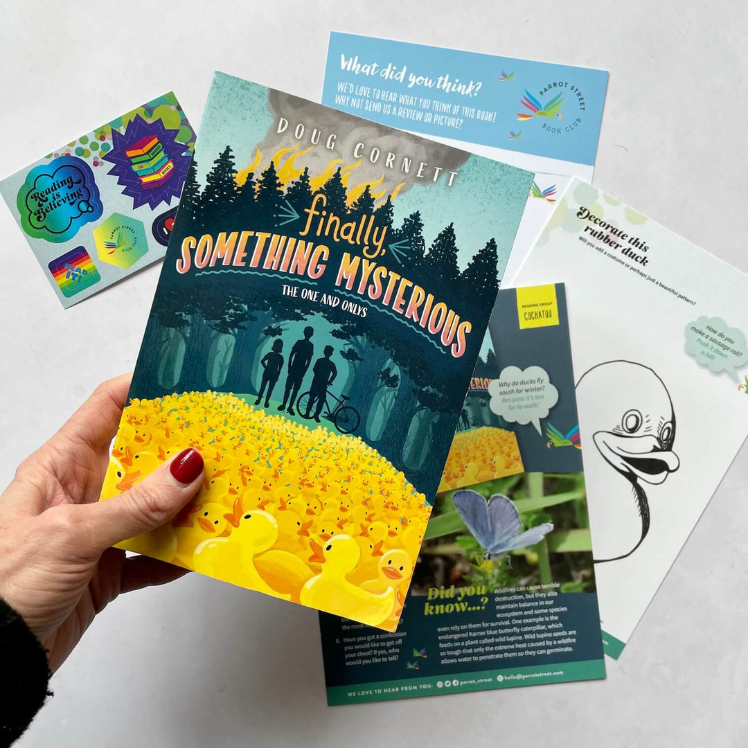 Example of a middle grade chapter book and activity pack provided to Parrot Street Book Club Cockatoo subscribers