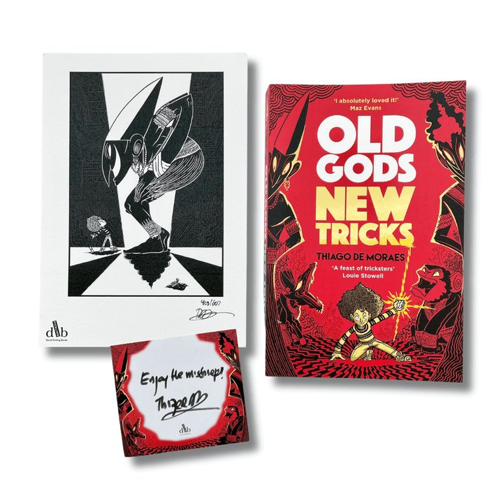 Old God New Tricks by Thiago de Moraes with a bookplate signed by the author and signed art print