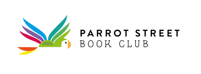 Parrot Street Book Club logo including a flying parrot in the shape of a book