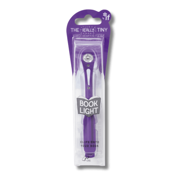 Purple Really Tiny Book Light in its packaging