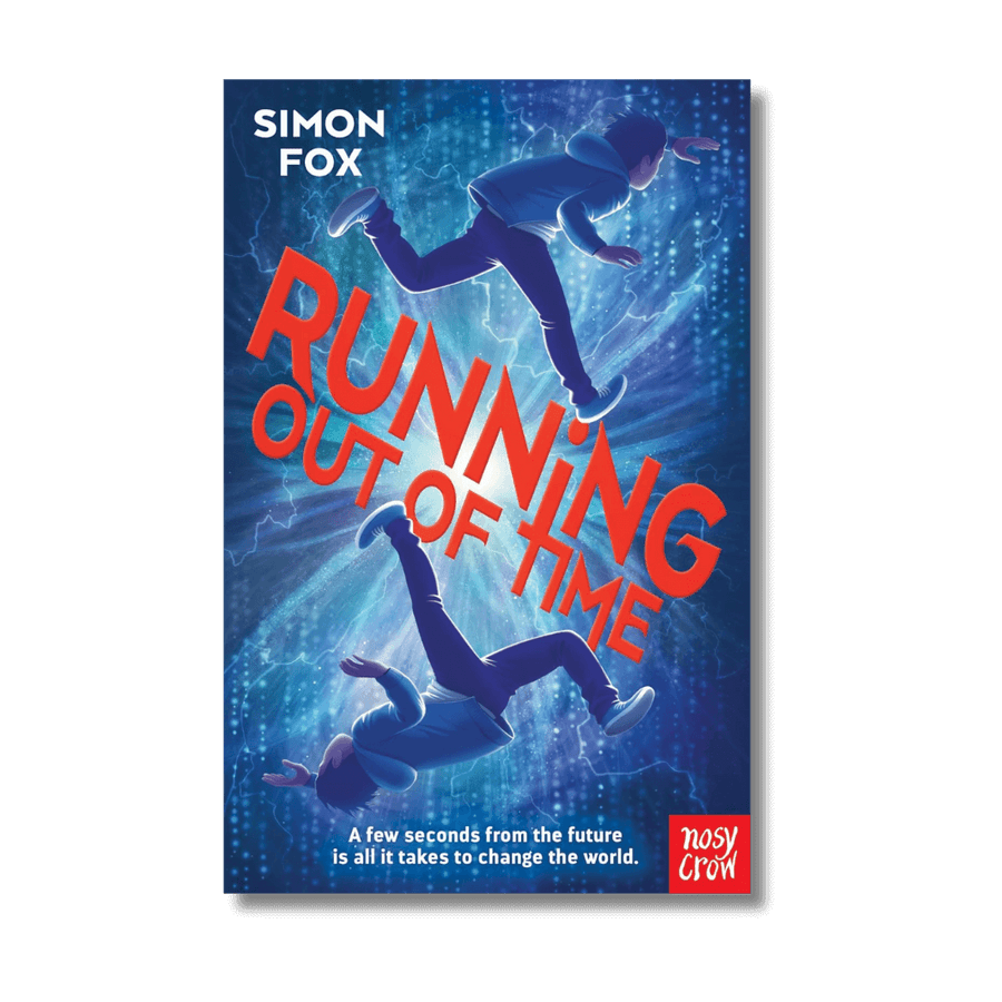 Book cover of 'Running Out of Time' by Simon Fox with a blue and red design.
