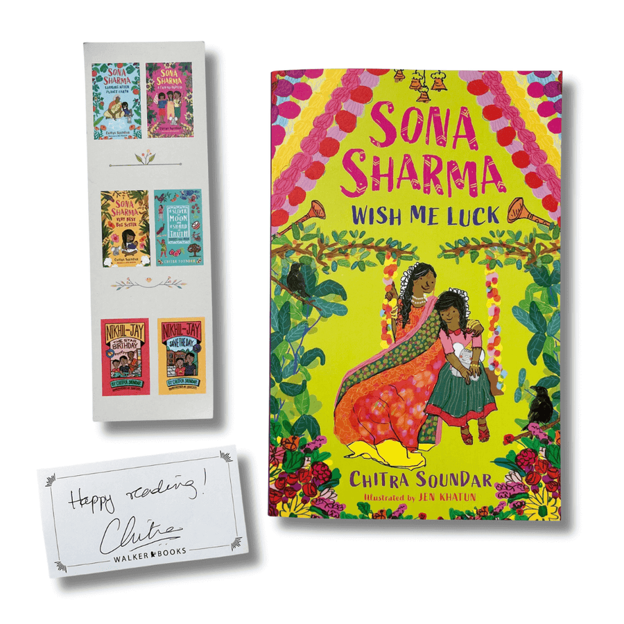 Sona Sharma: Wish Me Luck by Chitra Soundar with a bookplate signed by the author and bookmark