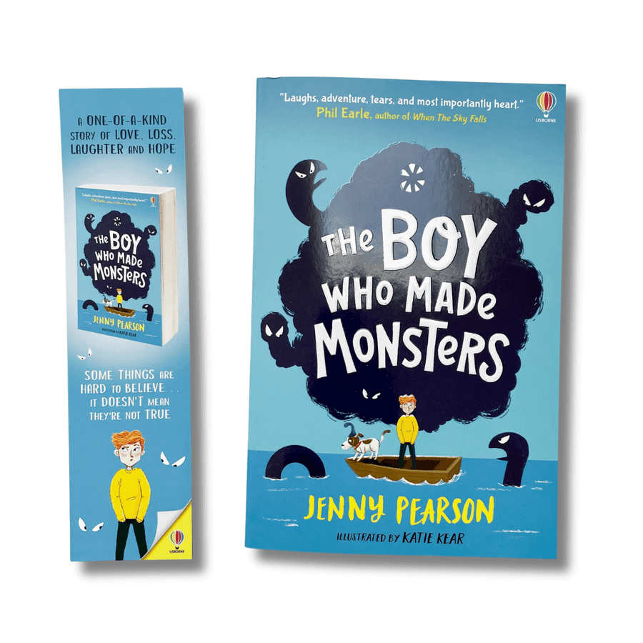 The Boy Who Made Monster by Jenny Pearson and an accompanying bookmark
