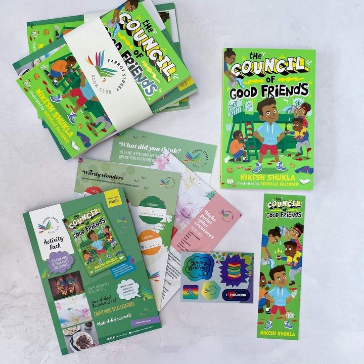 The Council of Good Friends by Nikesh Shukla with activity pack, stickers and bookmark