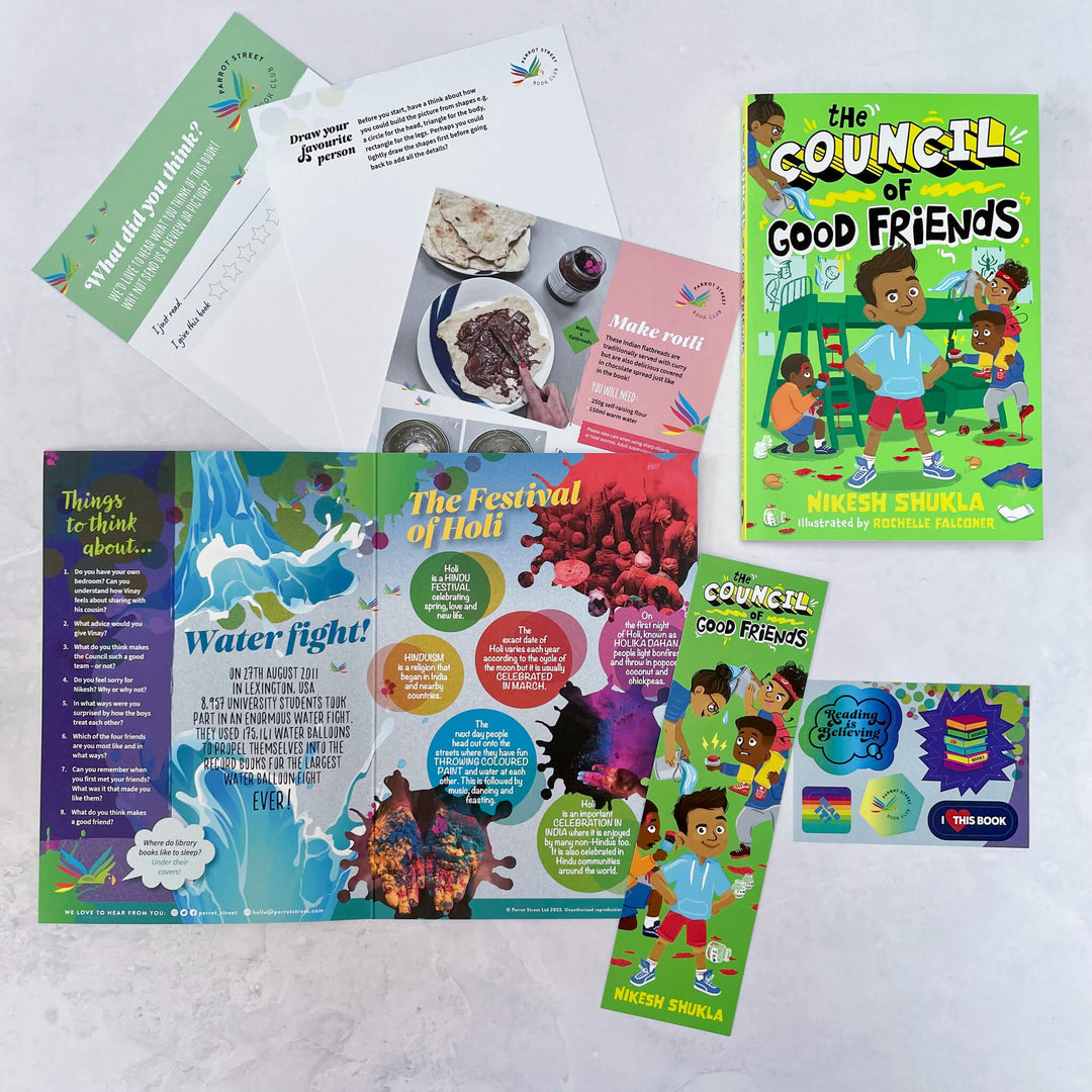 The Council of Good Friends by Nikesh Shukla with activity pack, stickers and bookmark