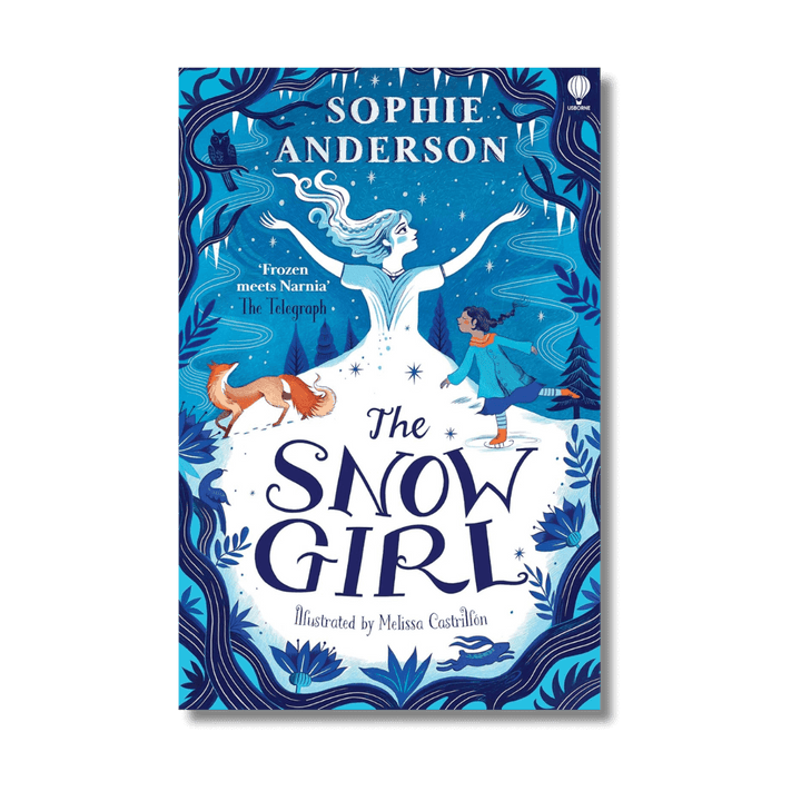 Book cover of 'The Snow Girl' by Sophie Anderson with a blue and white color scheme.