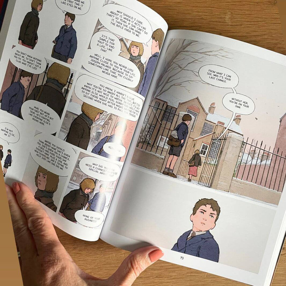 Sample page of When the Sky Falls Graphic Novel by Phil Earle, showing illustration style